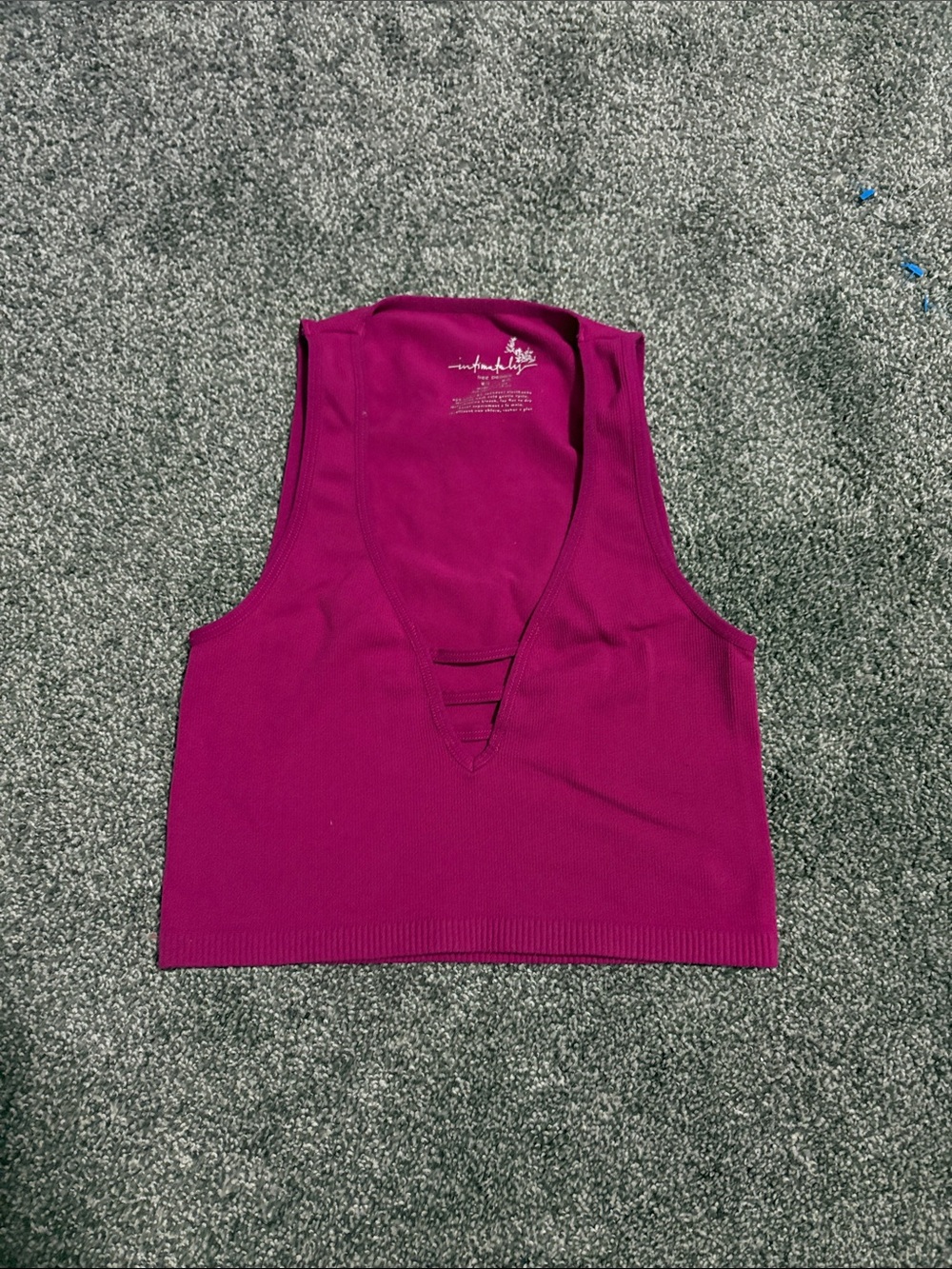 Free People Deep V Ribbed Crop Tank in Berry